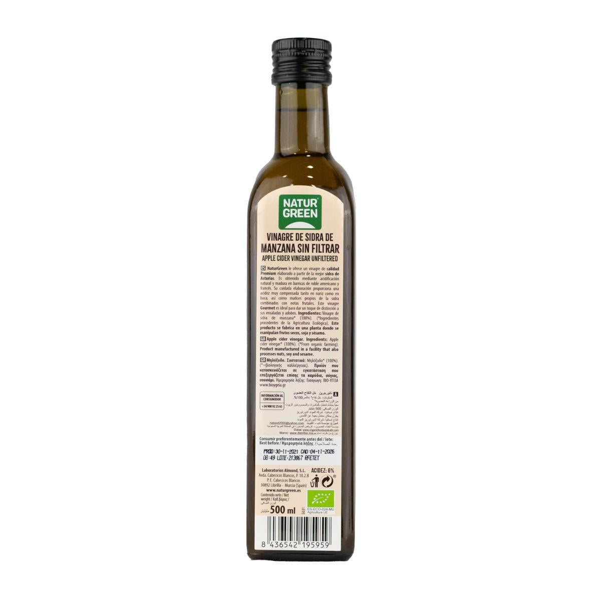 Vinagre de maçã biológico não filtrado NaturGreen 500 ml