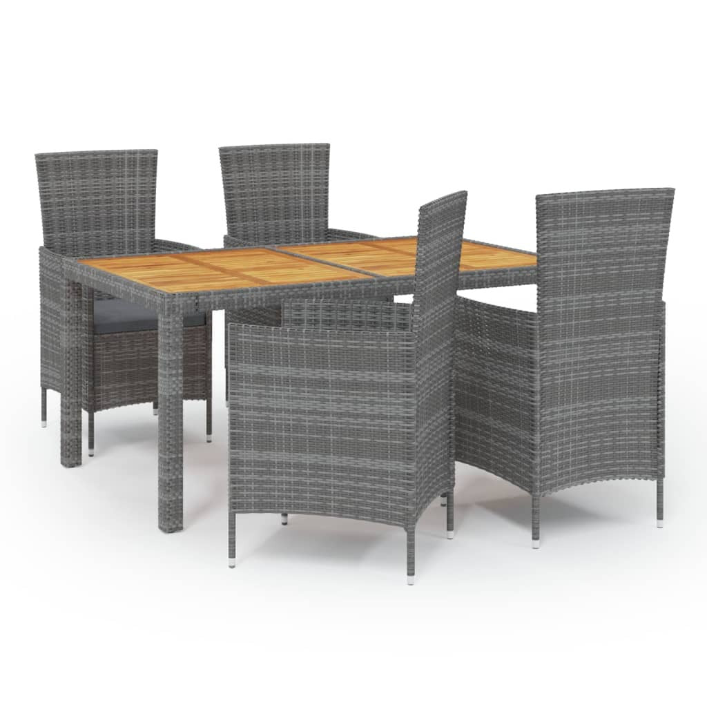 Vidaxl Set De Comedor De Jardín 5 Pzas Y Cojines Ratán Sintético Gris_0