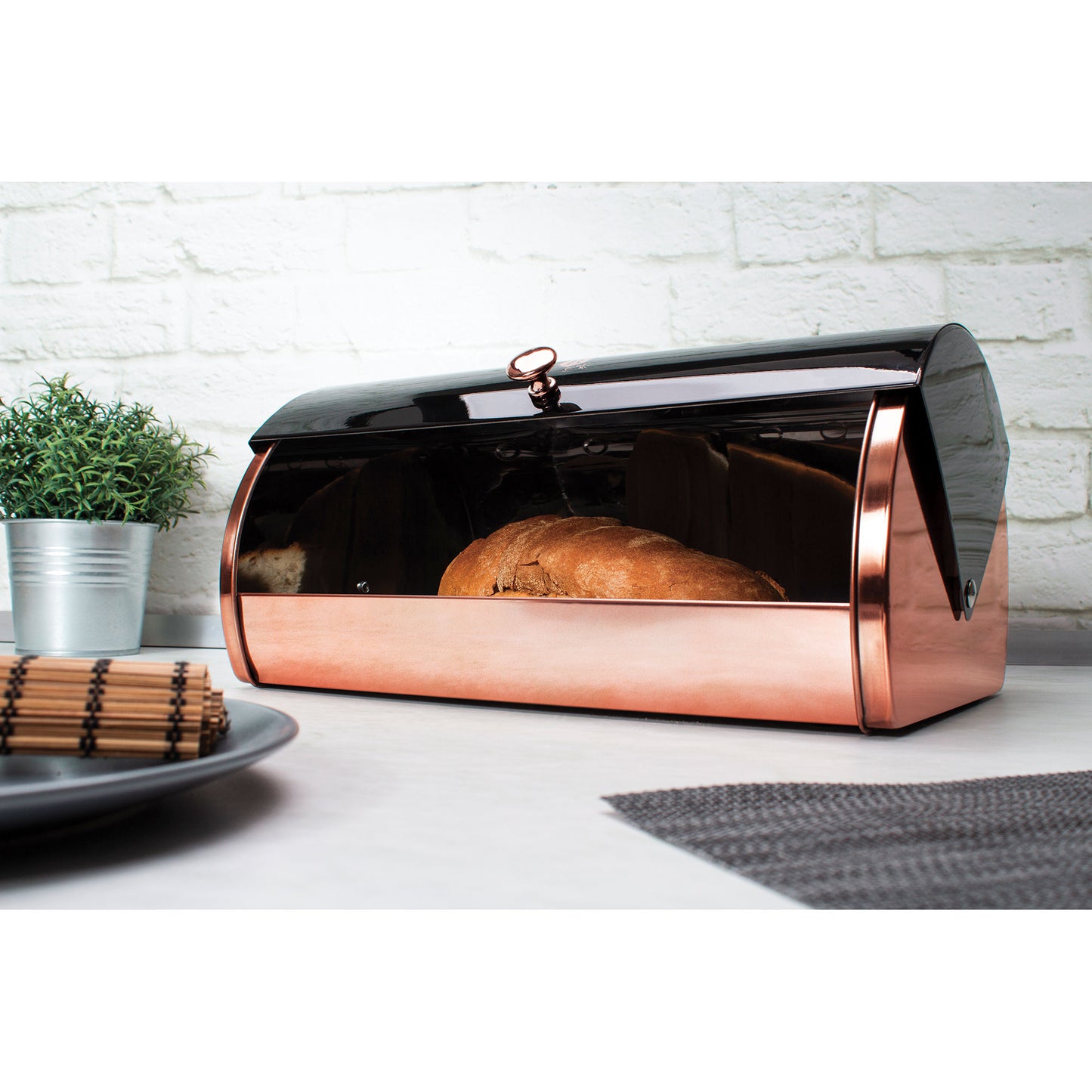 Panera De Mesa Para Guardar Pan Bollería, Tapa Deslizante, Acero Inoxidable, Diseño Moderno Berlinger Haus Black Rose, Oro Rosado/negro_5