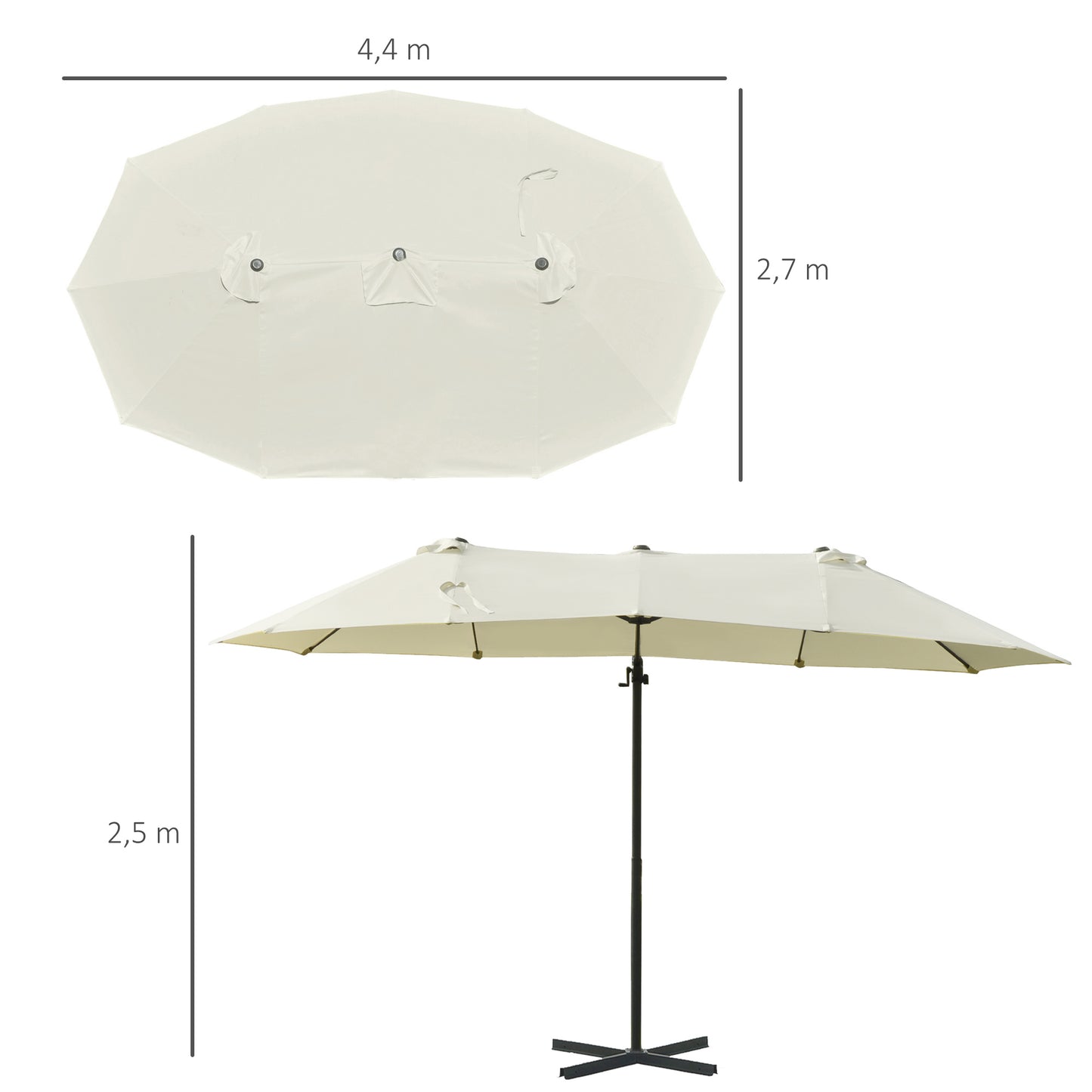 Outsunny Parasol De Jardín Doble Con Manivela 270x445x260 Cm Beige Y Negro_2