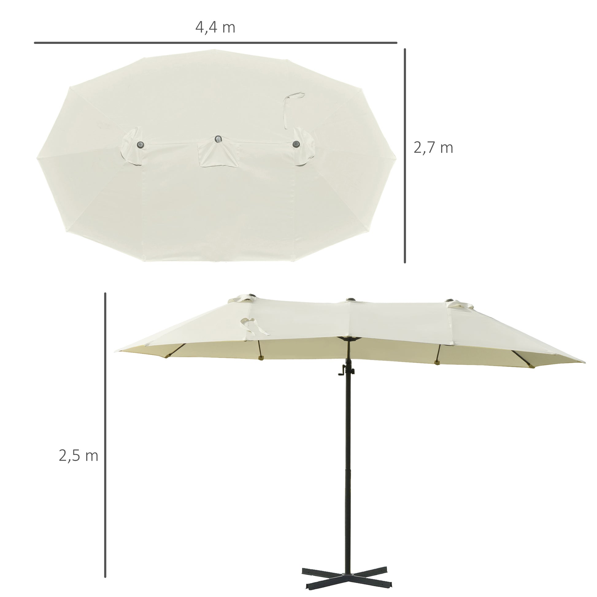 Outsunny Parasol De Jardín Doble Con Manivela 270x445x260 Cm Beige Y Negro_2
