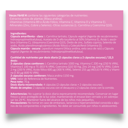 Fértil H VECOS (45+45 cápsulas) | Estimulación de Fertilidad masculina | Zinc + Selenio | Maca andina + L-Carnitina_4