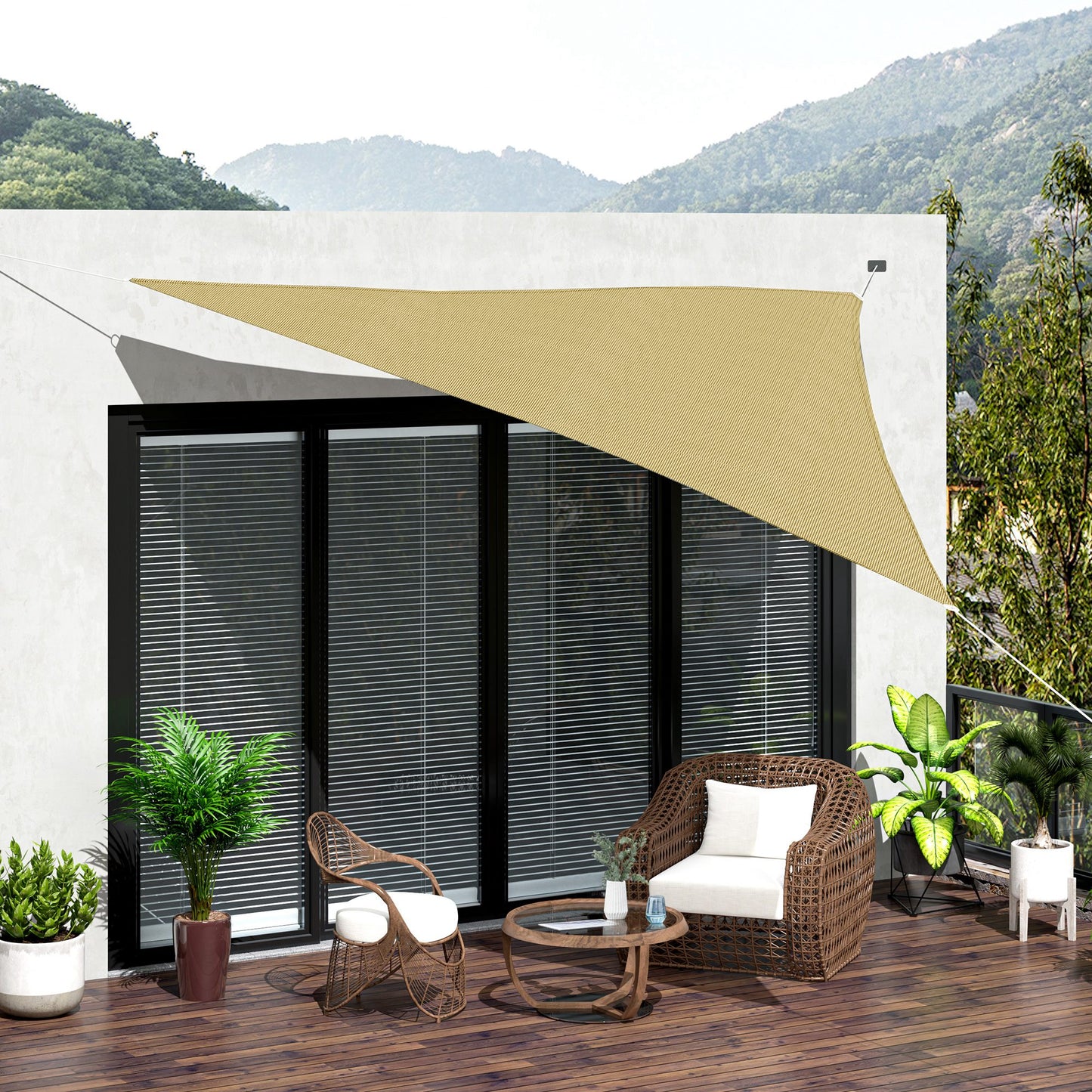 Outsunny Toldo Vela Sombrilla Parasol Triangular 3m De Hdpe Beige_1