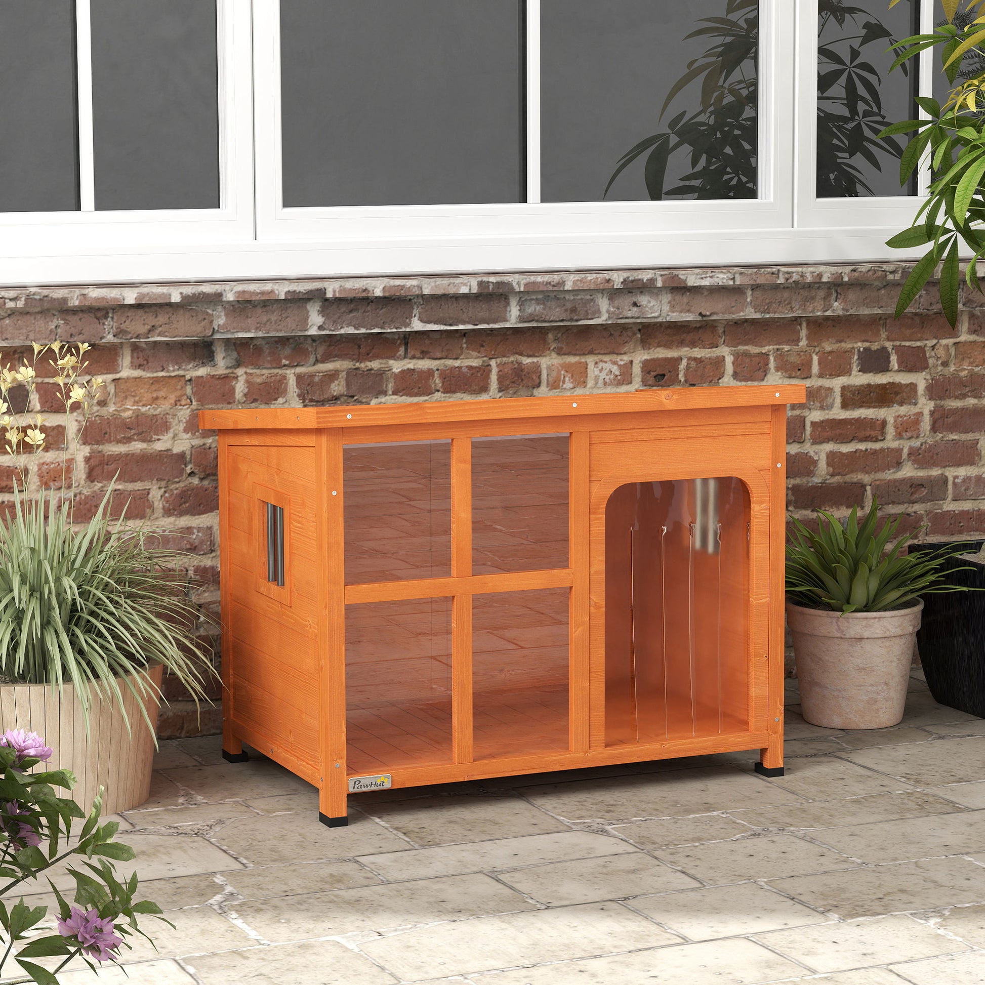 Pawhut Caseta Para Perros Exterior Con Techo Asfáltico Abatible Madera Natural_1