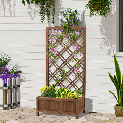 Jardinera Con Enrejado Outsunny Madera De Abeto Madera Natural 60x30x122,5 Cm_1