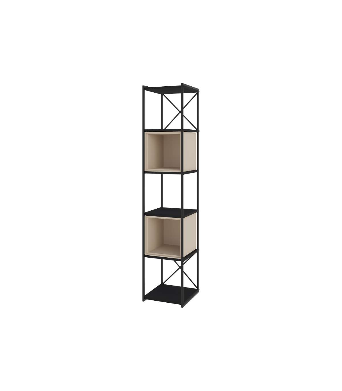 Estantería 2 Cubos Y Estantes Modelo Berta-36 Acabado Negro/crema, 179cm(alto) 36cm(ancho_0