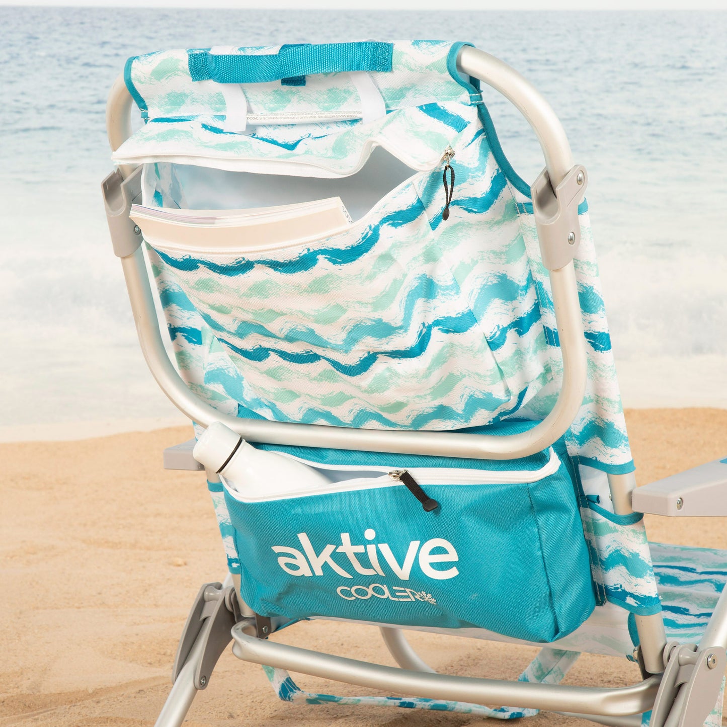 Aktive Pack 2 Sillas Plegable Playa 66x65x72,5 Cm 5 Posiciones Olas Con Bolsillo Lateral Y Cojín_4