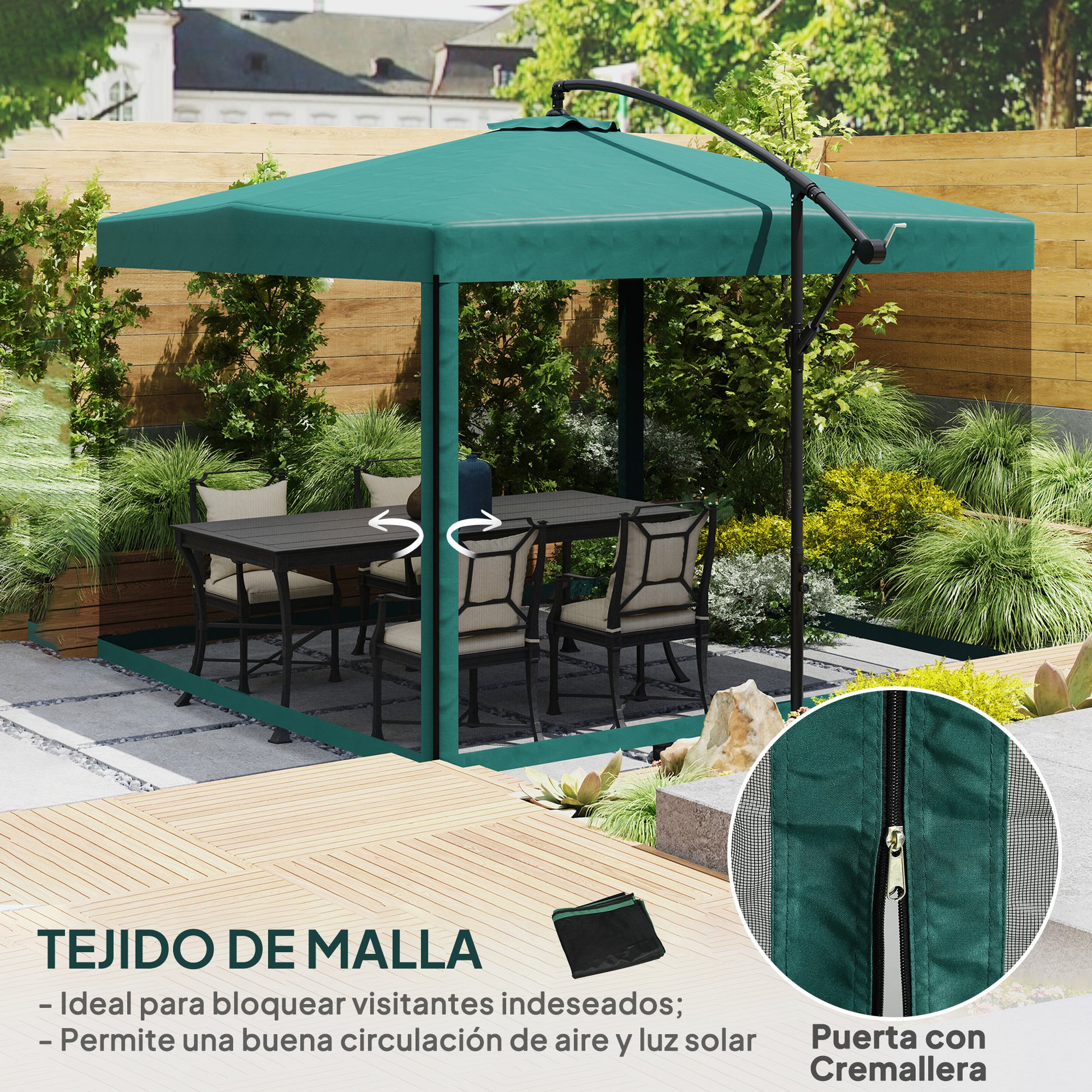 Outsunny Parasol Excéntrico Ø295 Cm Con Ángulo Ajustable Base Cruzada Verde_5