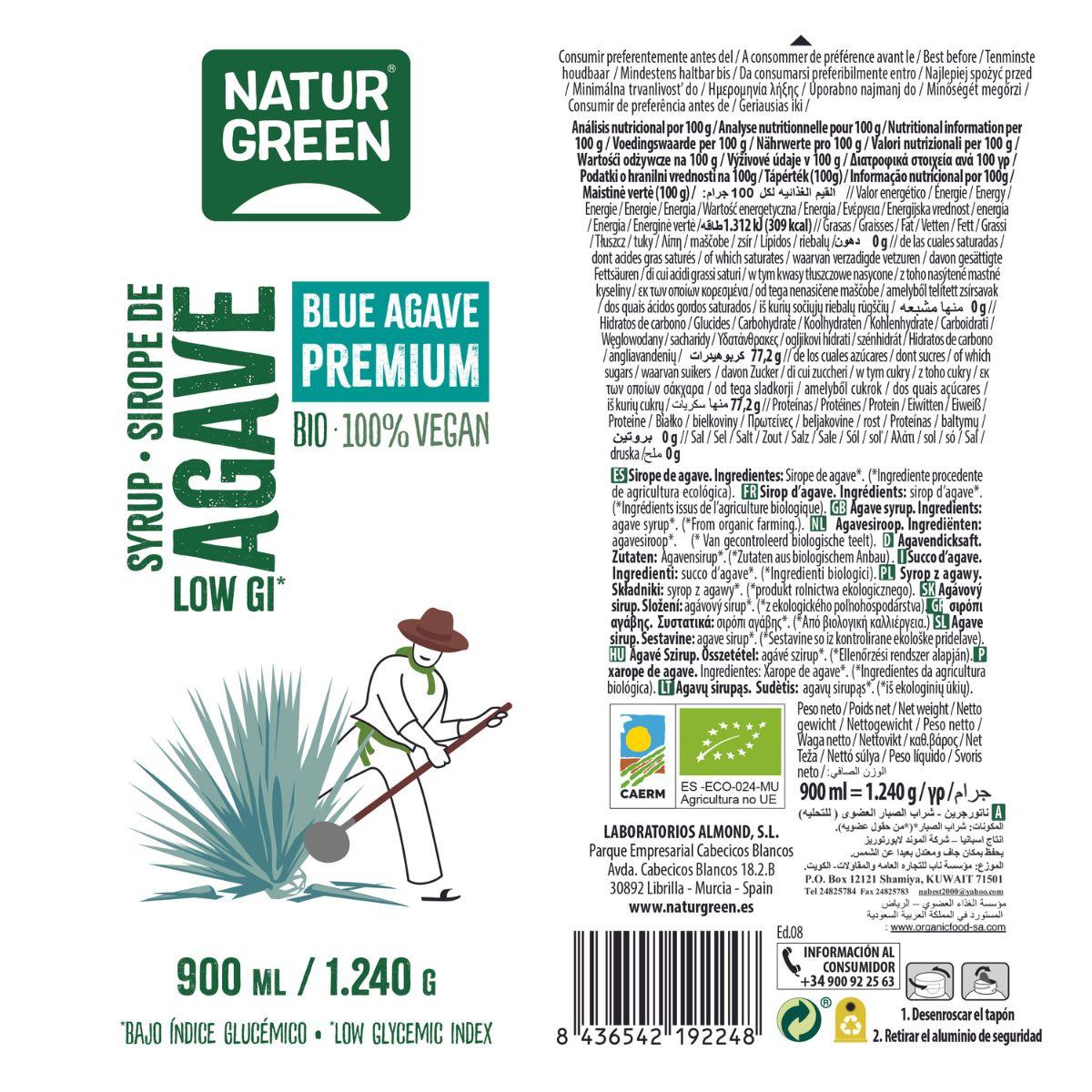 Sirope de Ágave Premium Naturgreen 900 ml