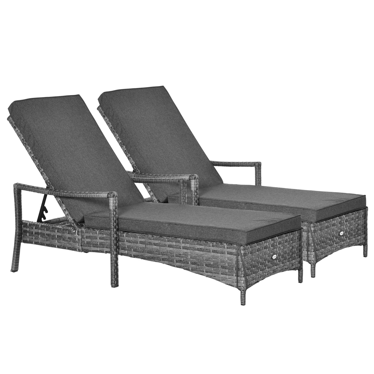 Outsunny Conjunto De 2 Tumbonas De Ratán Jardín Con Respaldo Ajustable Cojines_0