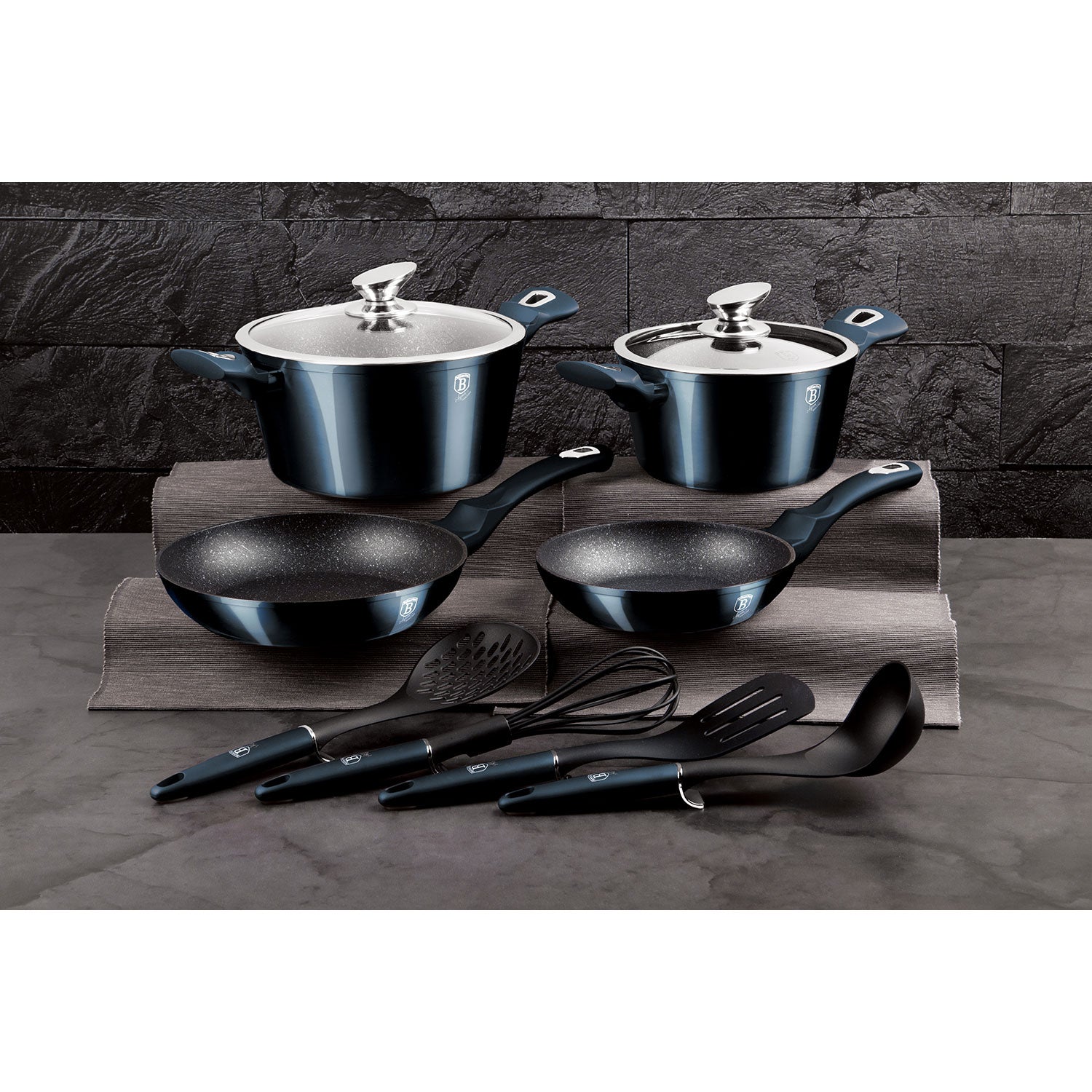 Batería Cocina Inducción 10 Piezas, Antiadherente Mármol Sin Pfoa, Aluminio, Cazuelas Sartenes Berlinger Haus Aquamarine Azul Marino_1