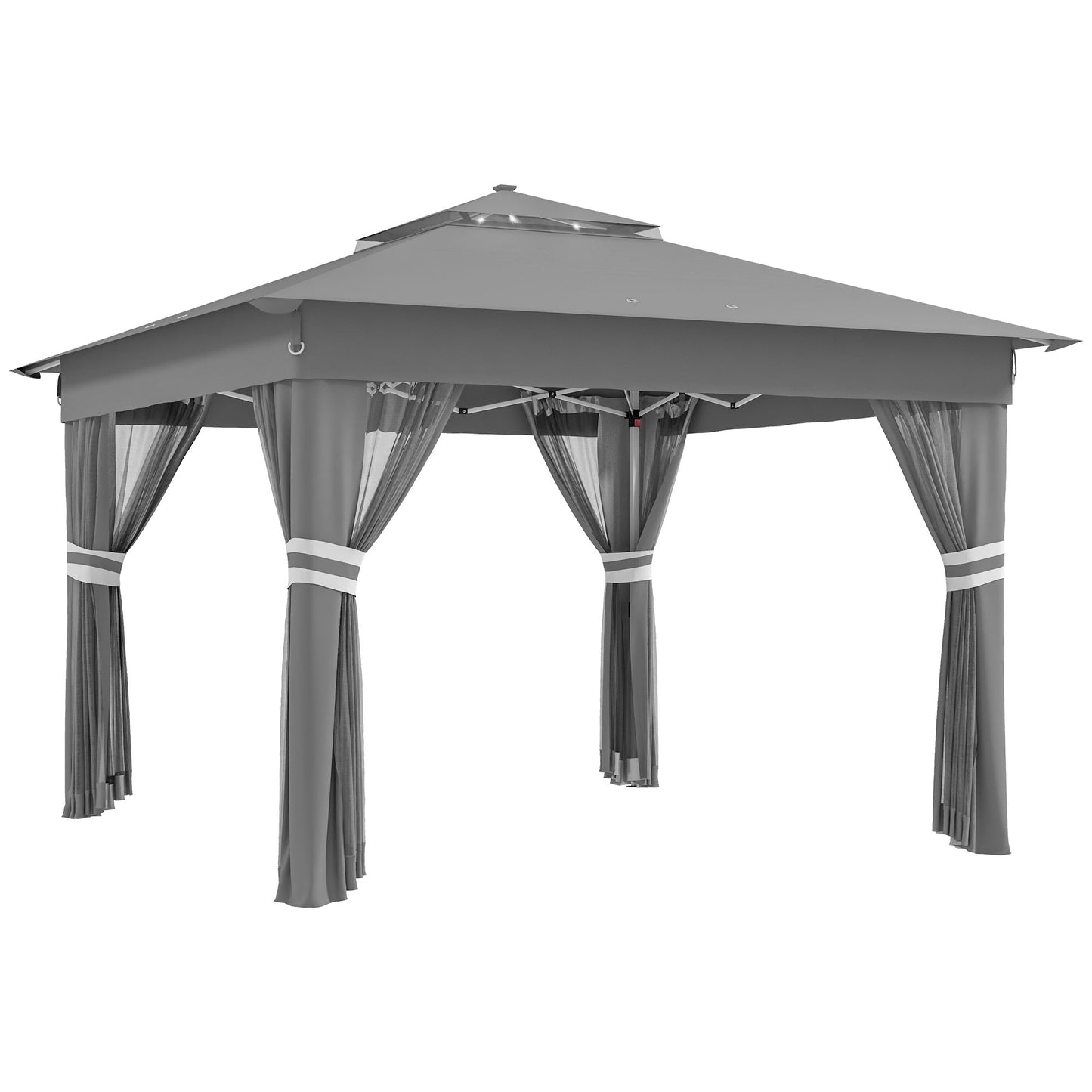 Outsunny Carpa Plegable 3x3 M Con Doble Techo 4 Mosquiteras Luces Led Gris_0