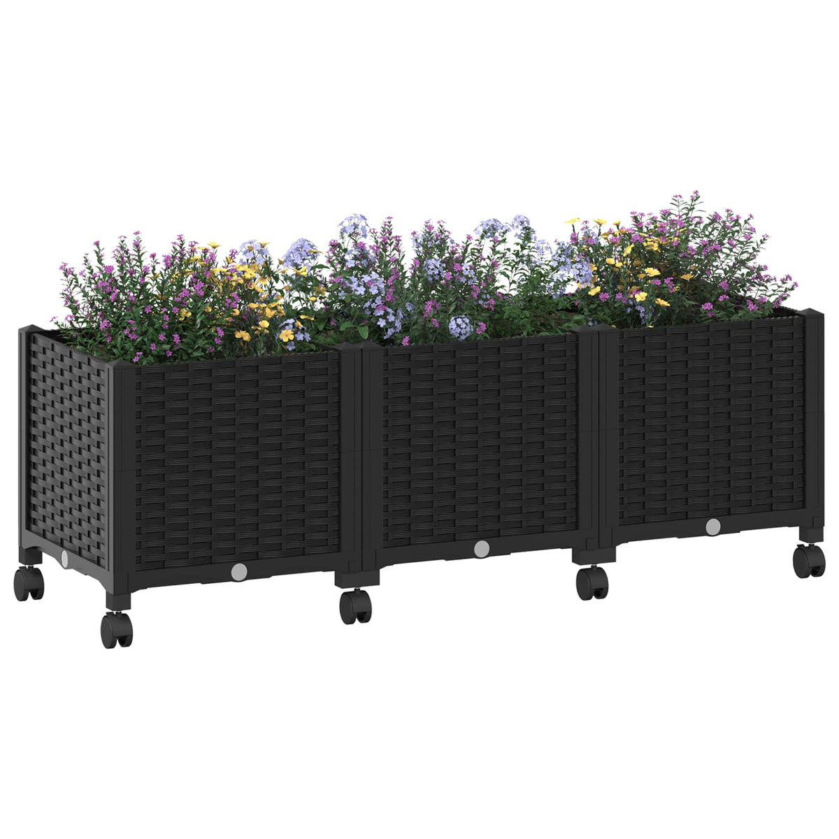 Macetero De Jardín Con Ruedas Negro 120 X 40 X 44 Cm Pp_2
