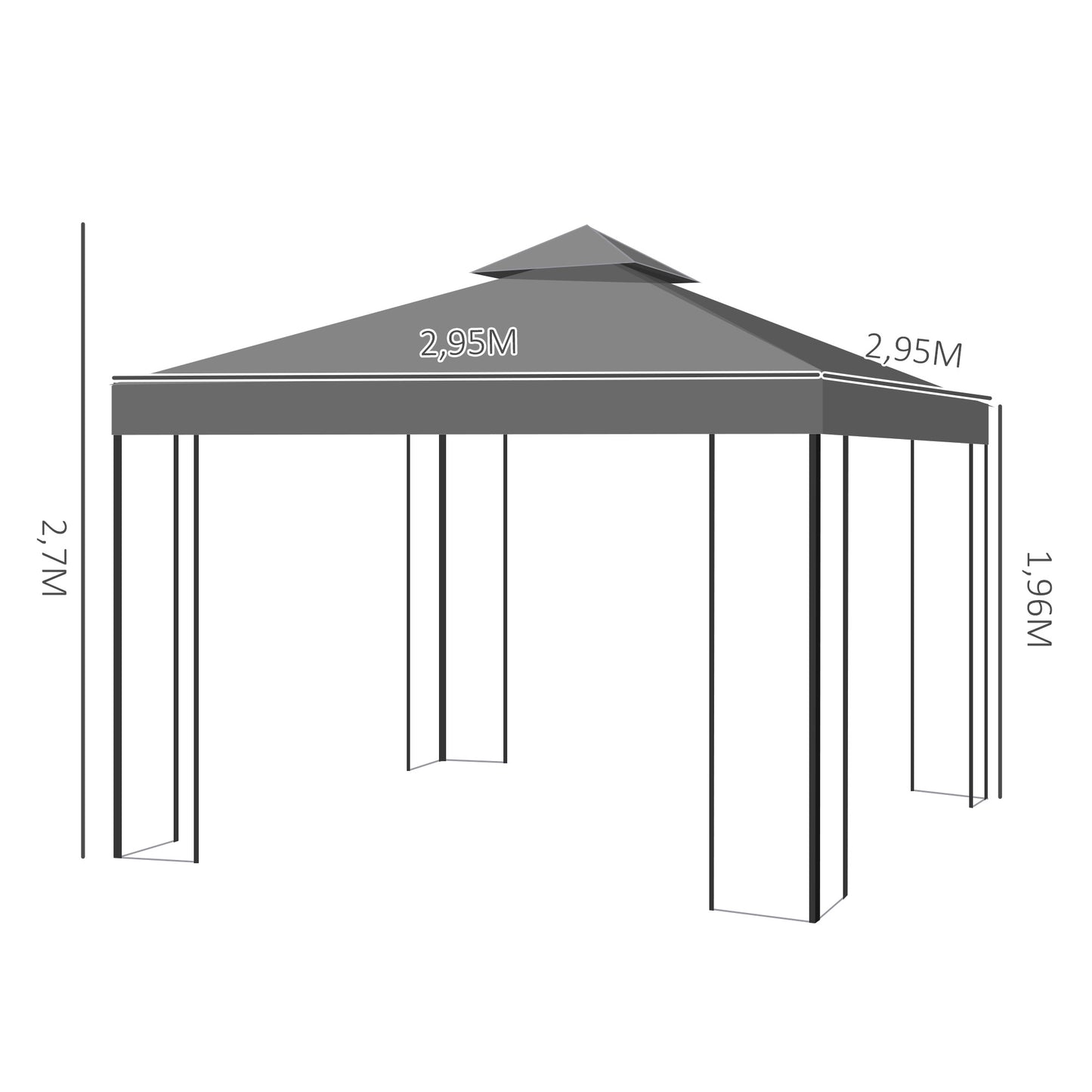 Outsunny Cenador De Jardín 3x3 M Pabellón De Jardín Con Doble Techo Gris_2