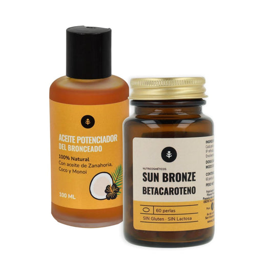 Pacote de intensificador de bronzeado natural: betacaroteno + óleo bronzeador