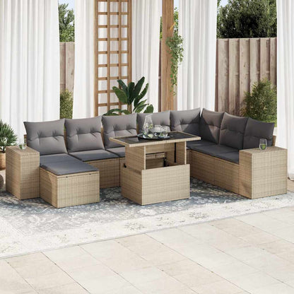 Set De Sofás De Jardín Con Cojines 9 Pzas Ratán Sintético Beige / Vetonek_3