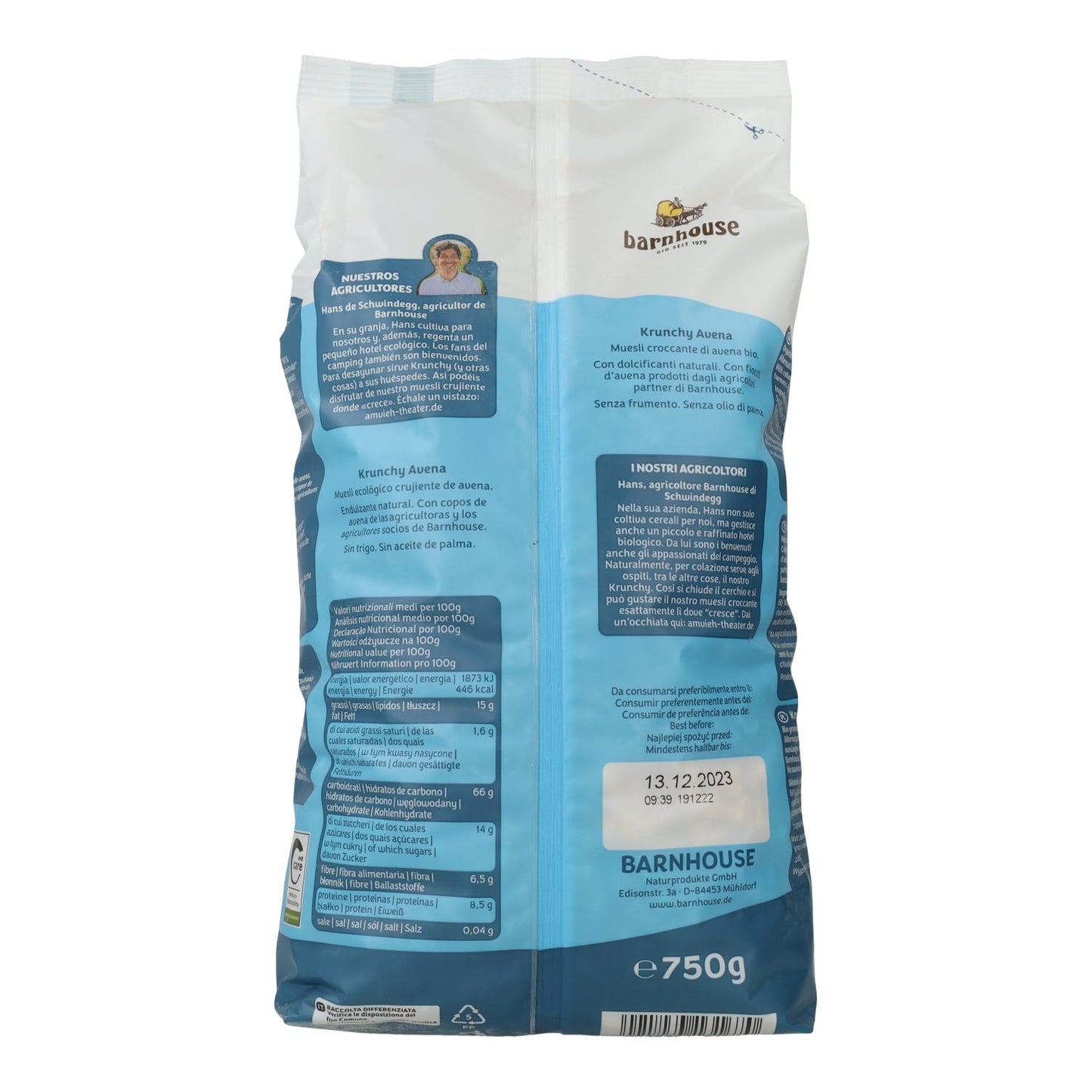 BIO Barnhouse Aveia Krunchy Muesli, 750 gramas