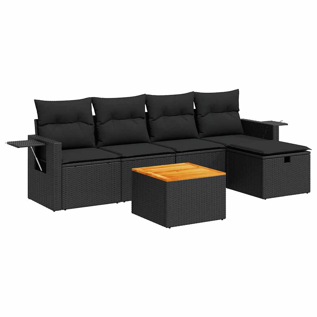 Set De Sofás De Jardín 6 Piezas Y Cojines Ratán Sintético Negro / Vetonek_4
