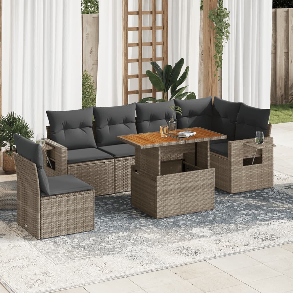 Set De Sofás De Jardín 7 Pzas Con Cojines Ratán Sintético Gris / Vetonek_5