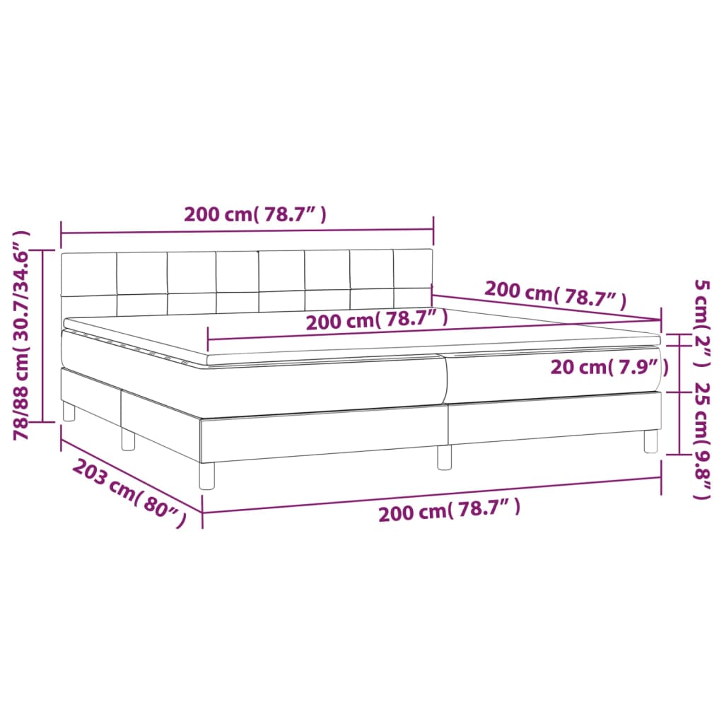 Cama Box Spring Con Colchón Tela Y Led Gris Claro 200x200 Cm / Vetonek_4