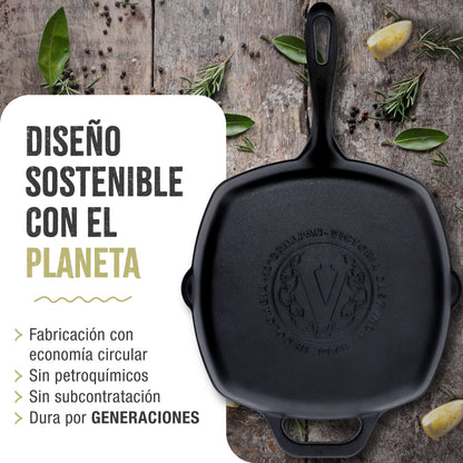 Victoria Sartén Grill Hierro Fundido Esmaltado Inducción 25x25cm Apta Fuego Barbacoa, Cast Iron Skillet, 39561, Negro_5