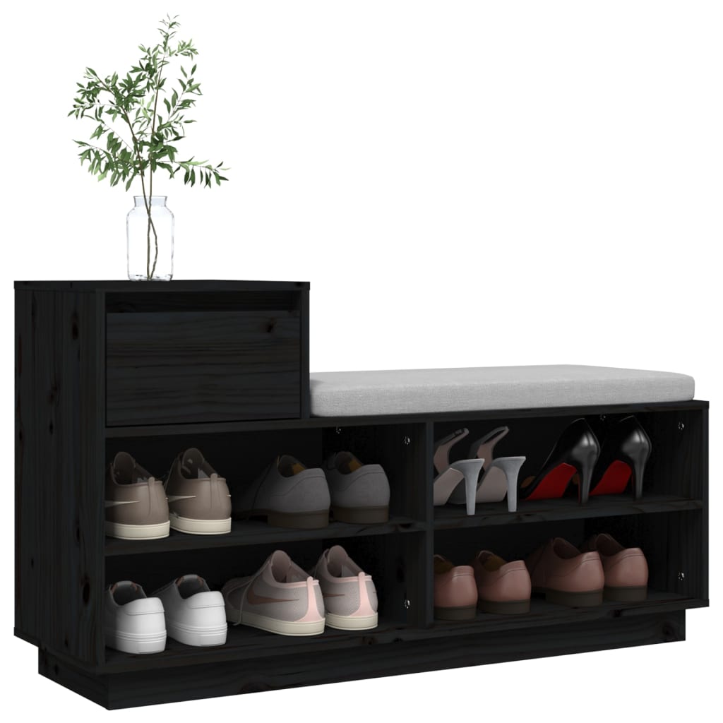 Mueble Zapatero De Madera Maciza De Pino Negro 110x34x61 Cm / Vetonek_2