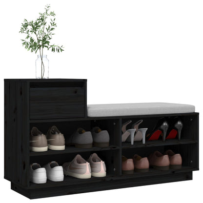 Mueble Zapatero De Madera Maciza De Pino Negro 110x34x61 Cm / Vetonek_2