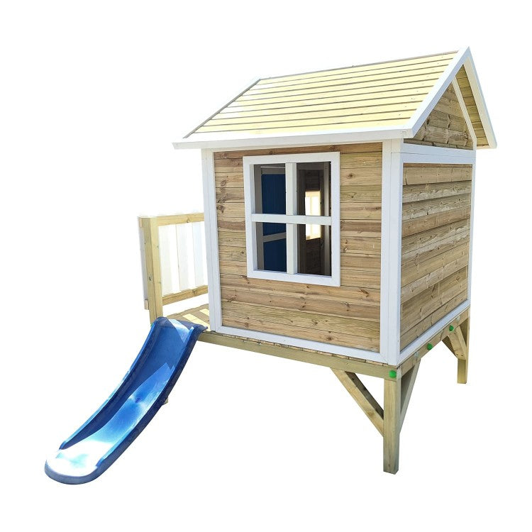 Casita Infantil De Madera Por Paneles Masgames Visby Elevada 60 Cm Verde._2