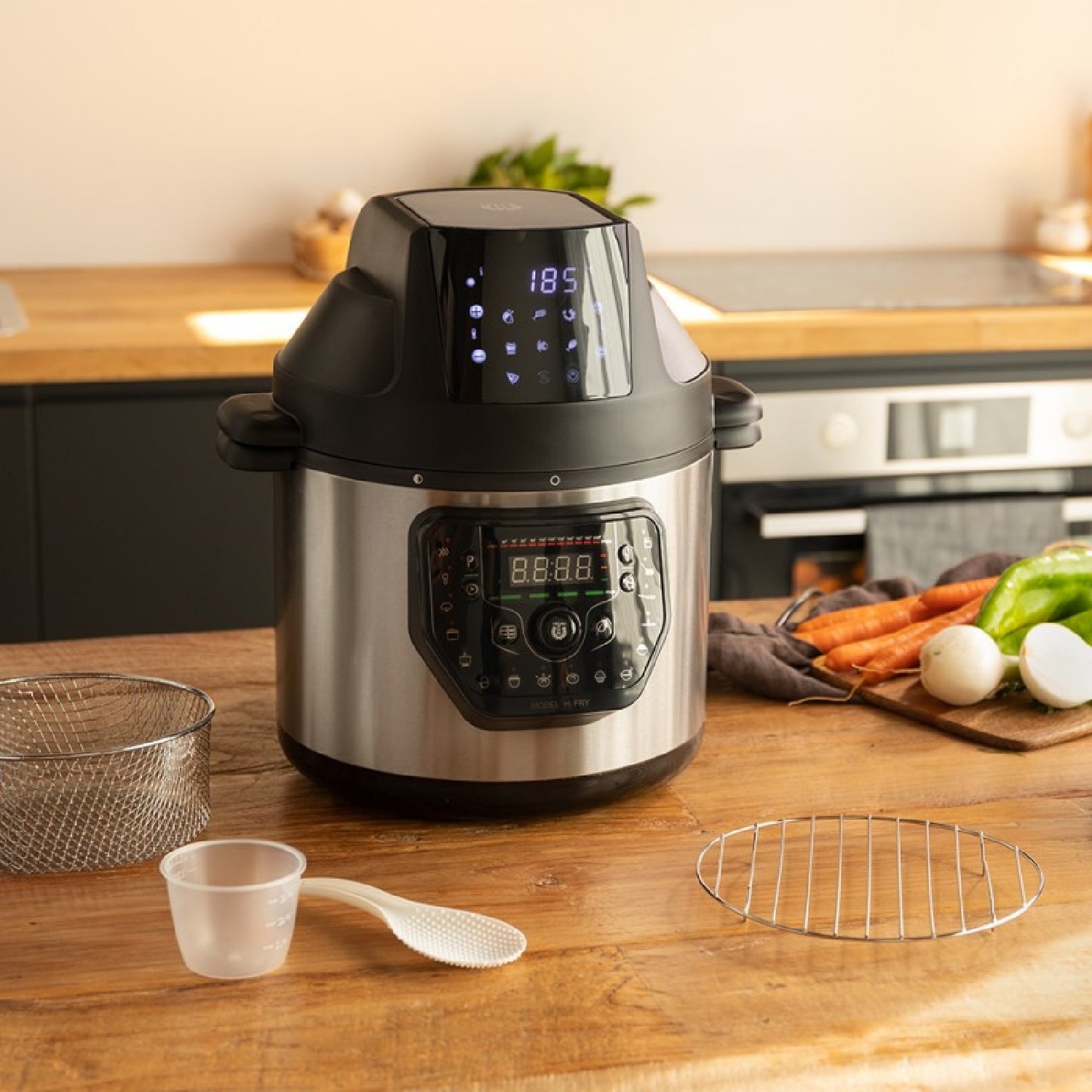 Olla Programable Con Cabezal Freidora De Aire Gm H Fry. Robot De Cocina Multifunción, 6 Litros Capacidad, Tapa Advance, Programable 24h, Temperatura_1