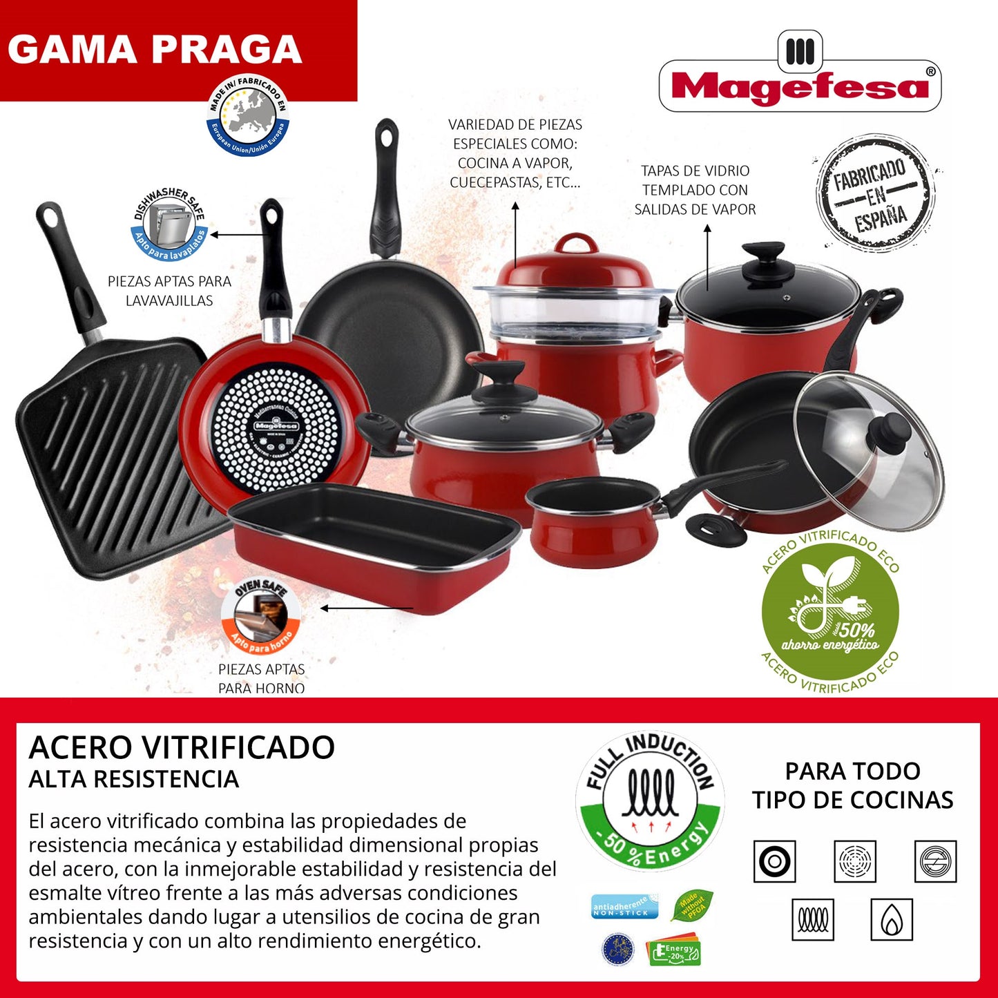 Magefesa Praga Cazo 14, Acero Esmaltado Vitrificado, En Granate, Inducción Y Lavavajillas_2