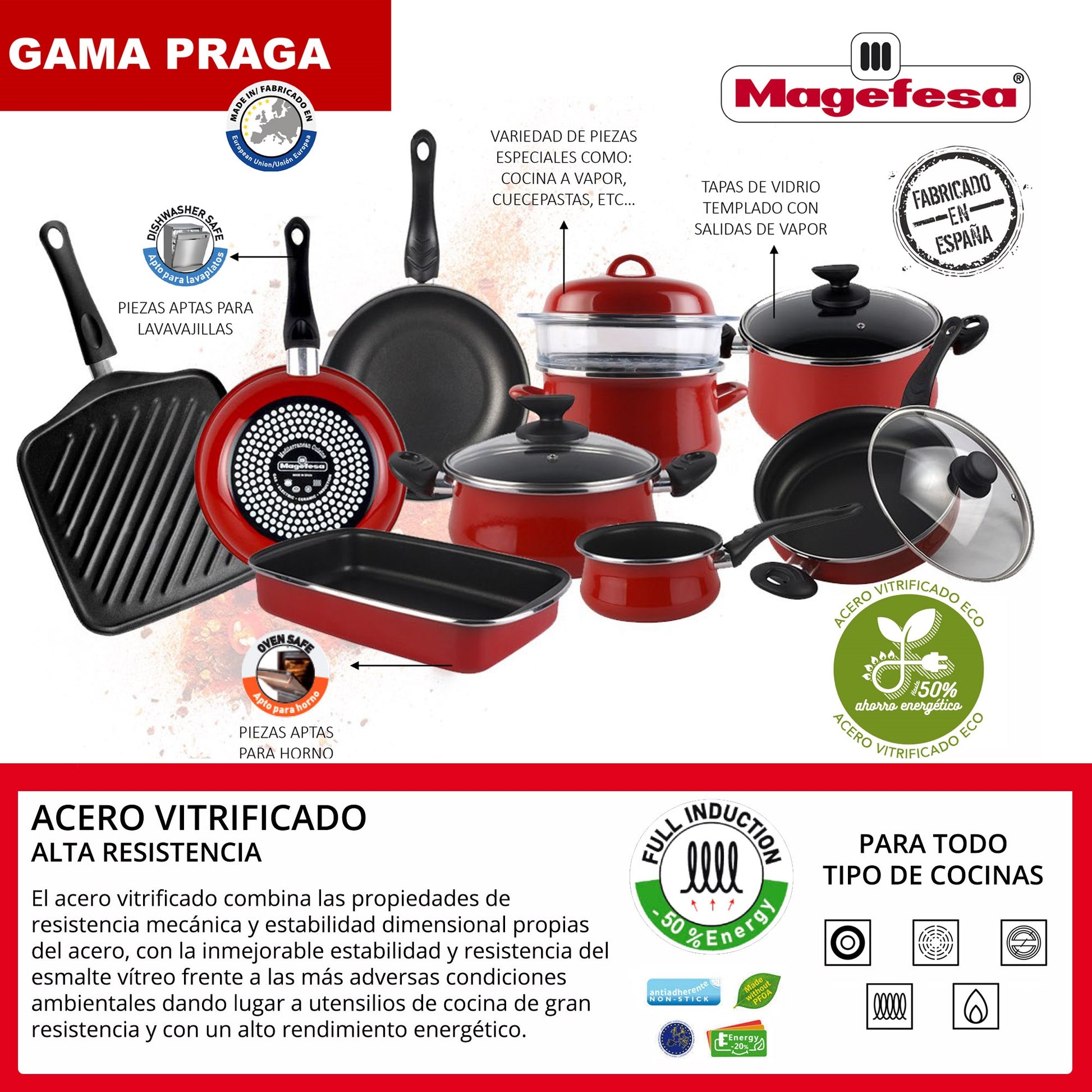 Magefesa Praga Cazo 14, Acero Esmaltado Vitrificado, En Granate, Inducción Y Lavavajillas_2