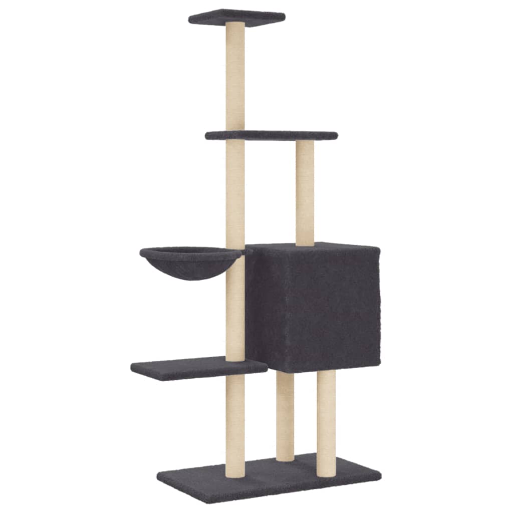 Rascador Para Gatos Con Postes De Sisal Gris Oscuro 145 Cm_5