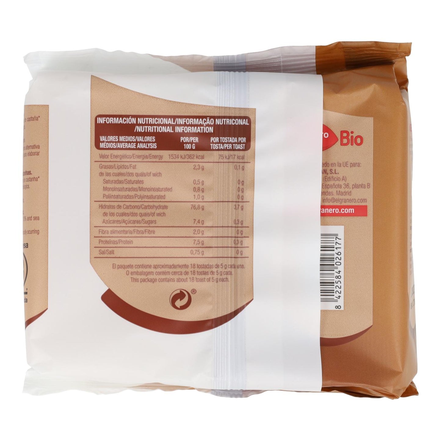 Tostas de Castanha Sem Glúten Bio El Granero, 100 g 