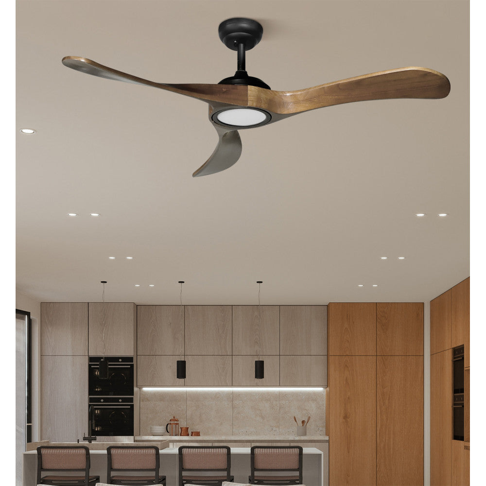 Ventilador Dc Castelo 18w Negro/roble 3 Aspas 132d Reg. Intensidad 2250lm 3000k-6000k C/remoto, Timer, Mem._1