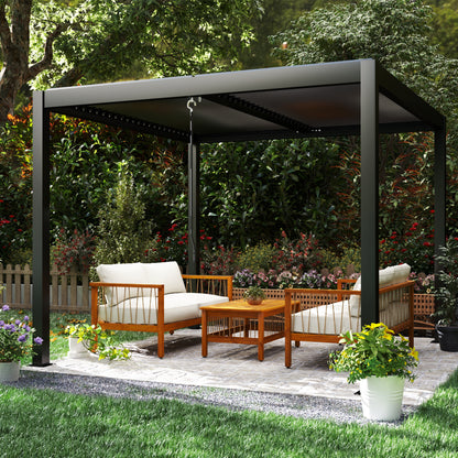 Outsunny Pérgola De Aluminio 3x3 M Con Techo De Lamas Ajustable Gris Oscuro_3
