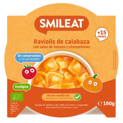 Platito Raviolis de Calabaza con Salsa de Tomate ECO (a partir de 15 meses) Smileat 190g