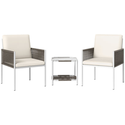 Outsunny Conjunto De Muebles De Ratán 1 Mesa Y 2 Sillas Con Cojines Marrón_0