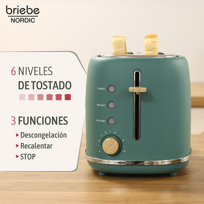 Briebe Nordic Set Tostadora Pan Ranura Ancha 2 Rebanadas + Hervidor Agua Eléctrico 1,7l Inalámbrico, Skt1167gre, Verde_2