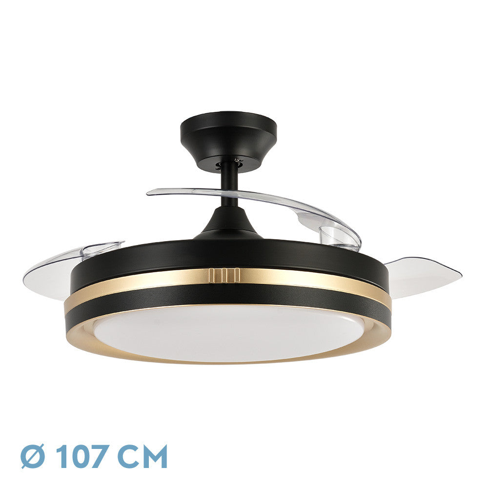 Ventilador Dc Viper Negr/oro 72w 3aspas 107d 7200lm 6vel 3000k,4500k,6000k, Remoto+temporizador+memoria_0
