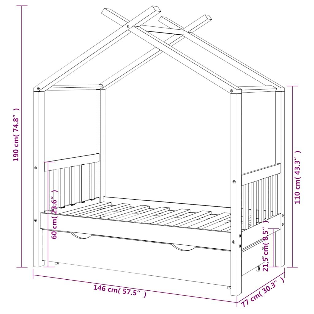 Vidaxl Estructura De Cama Infantil Con Cajón Madera De Pino 70x140 Cm_2