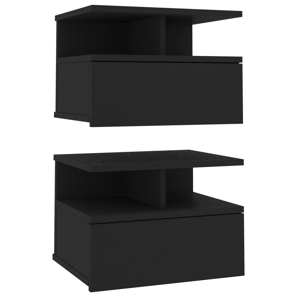 Mesitas De Noche Flotantes 2 Uds Madera Negra 40x31x27 Cm_0