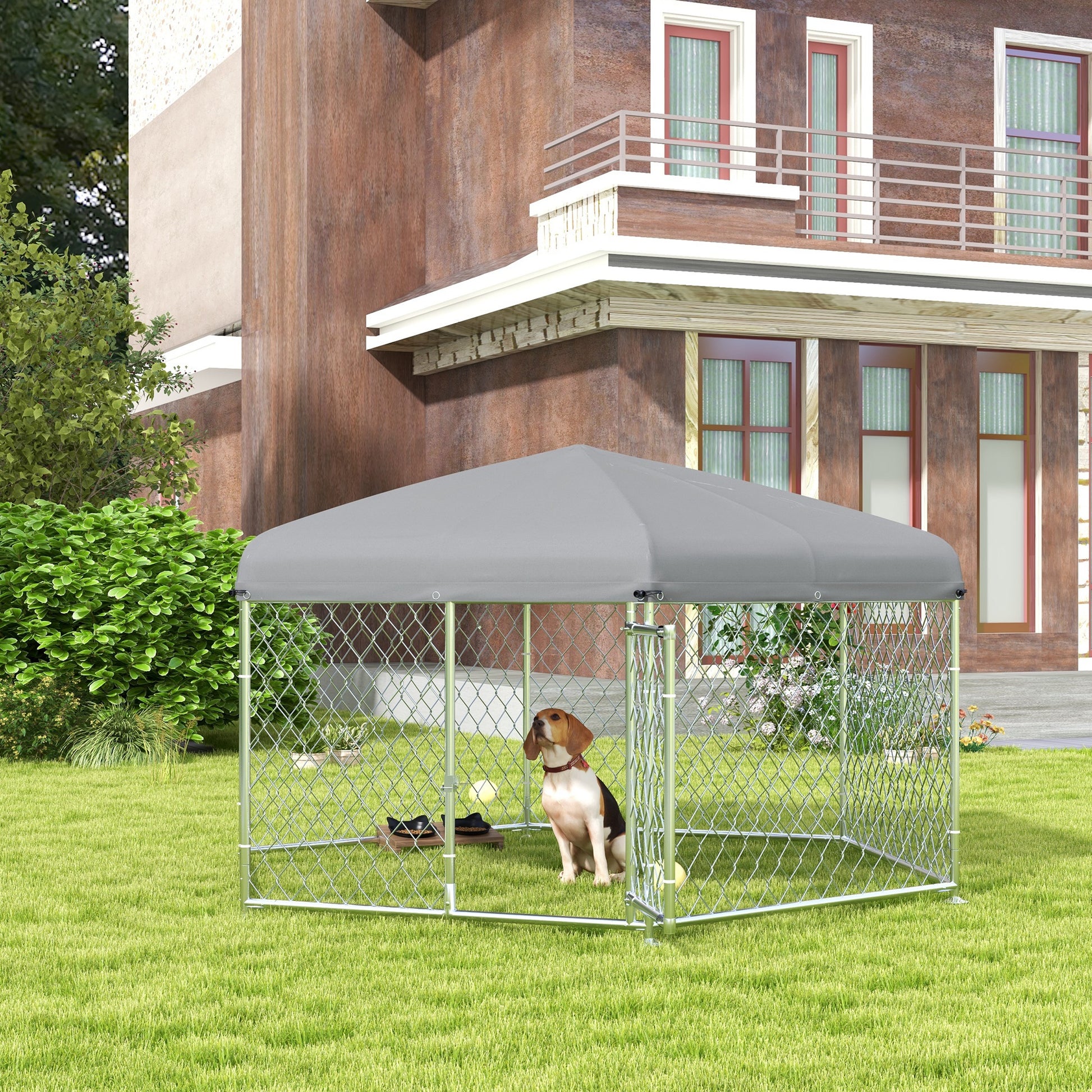 Pawhut Perrera De Exterior Con Toldo Impermeable Y Anti-uv 210x185x150 Cm Plata_1