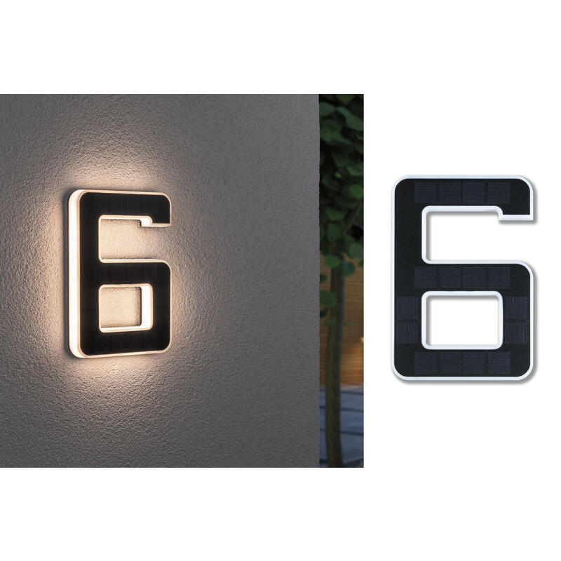Luz Solar De Fachada Led Casa Número 6 3000k Ip44 Bateria Reemplazable / Negro_0