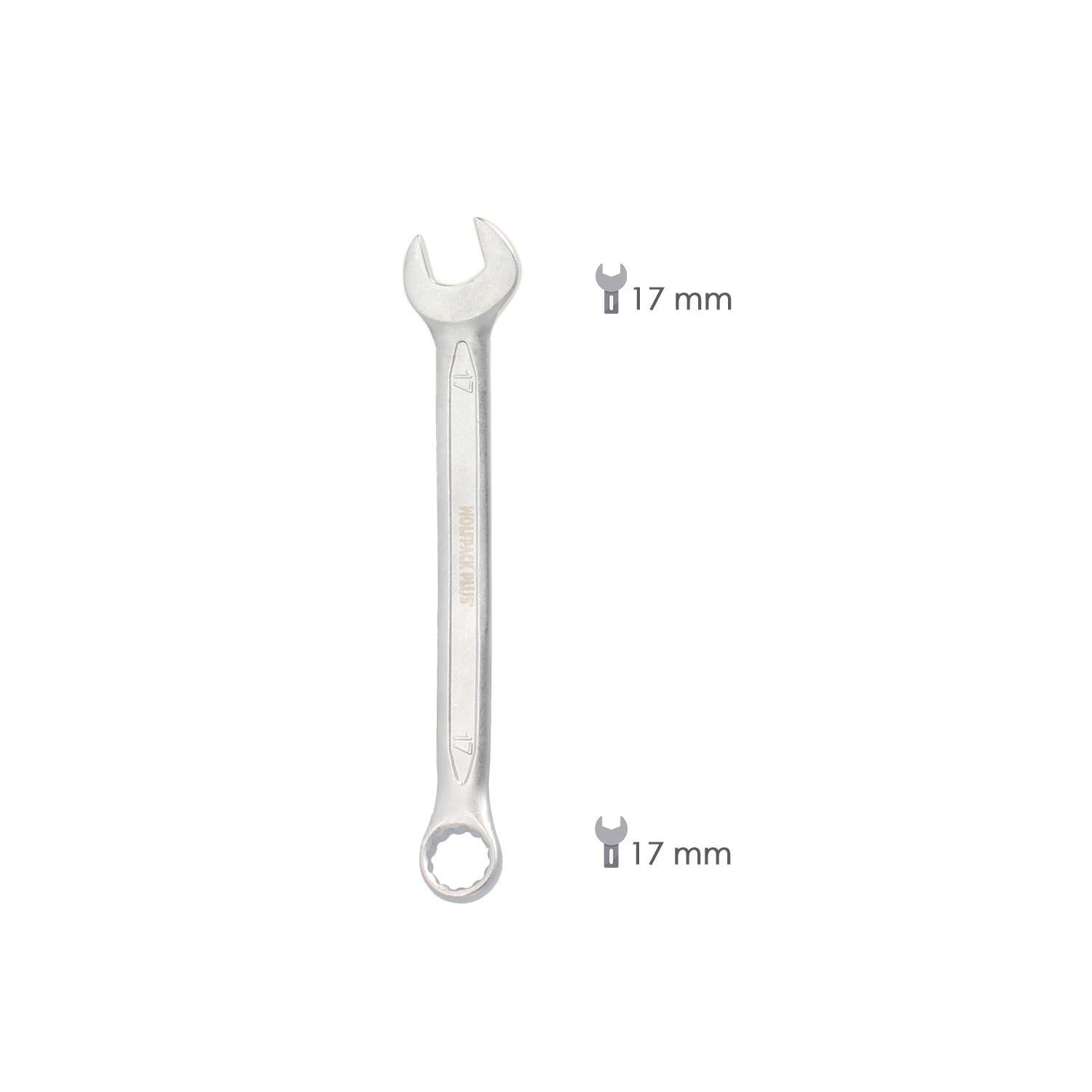 Llave Combinada Plus 17x17 Acero Cromo Vanadio Din 3113. Llave Doble Boca, Llave Fija, Llave Estrella