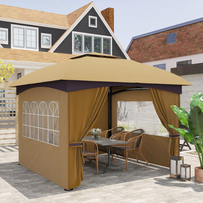 Outsunny Cenador Para Jardín 3,4x3,4 M Con Paredes Laterales Anti-uv Beige_3