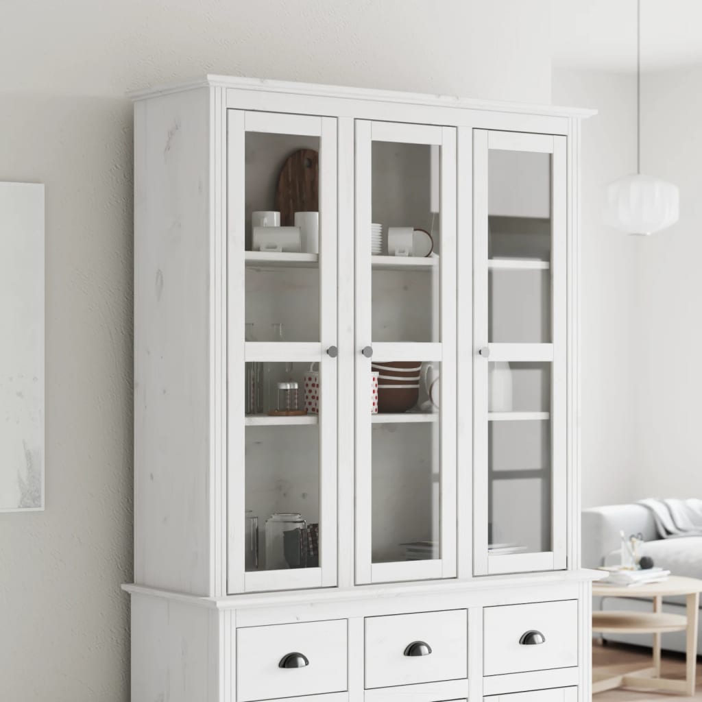 Armario Con Puertas De Vidrio Bodo Madera Maciza Pino Blanco / Vetonek_2