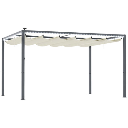Outsunny Pérgola De Aluminio 4x3 M Con Luces Led Techo Retráctil Crema Y Gris_0