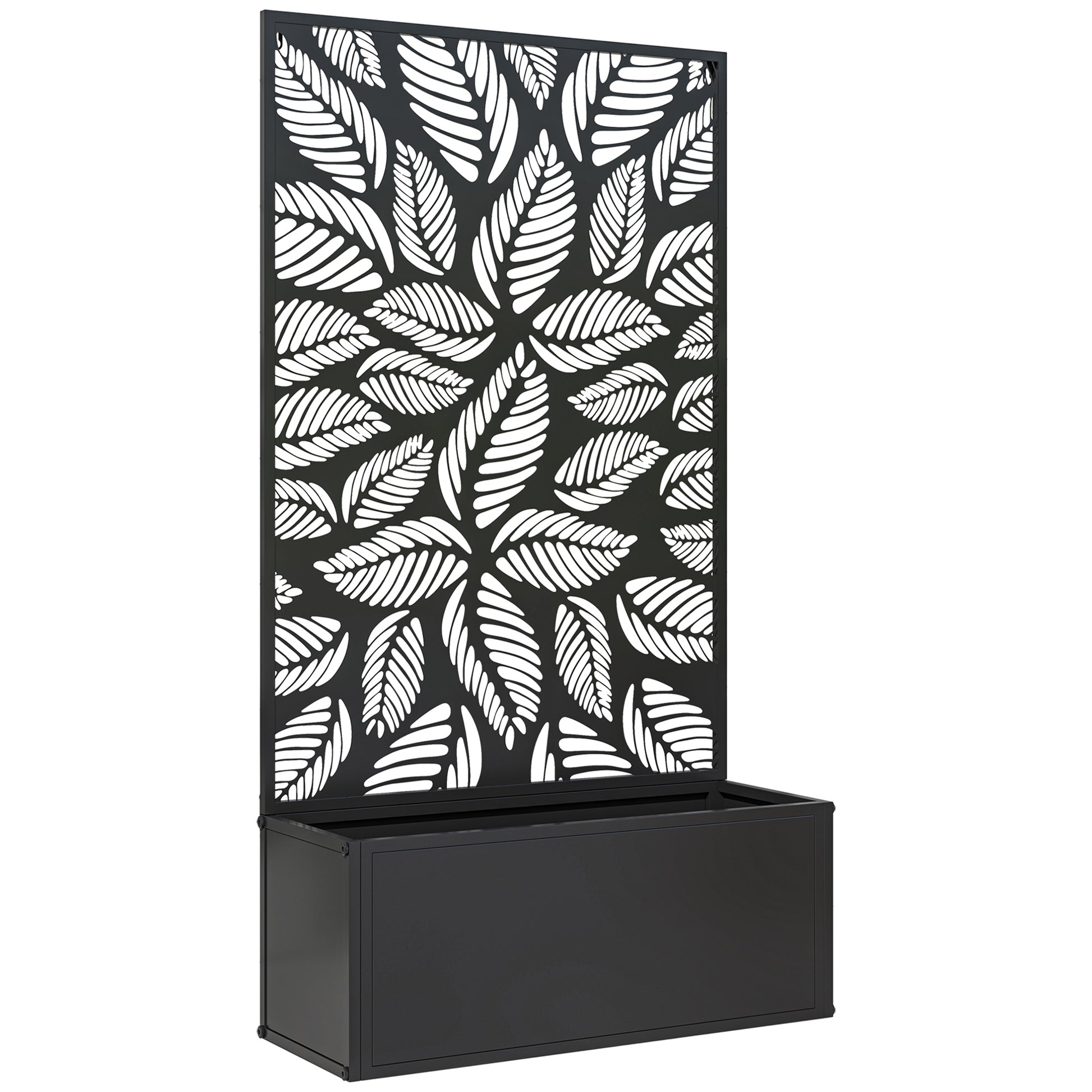 Outsunny Jardinera Exterior Grande De Metal Con Pantalla De Privacidad Negro_0