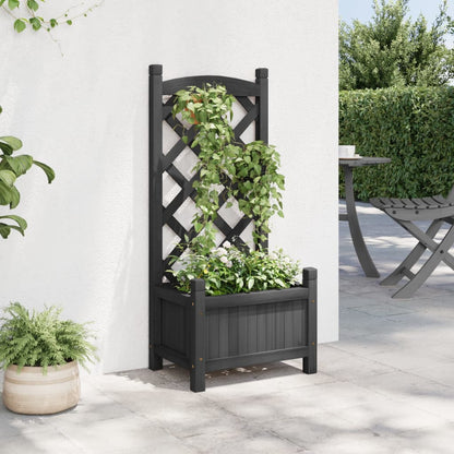 Jardinera Con Enrejado Negro 40x30x90 Cm Madera Maciza De Abeto_2