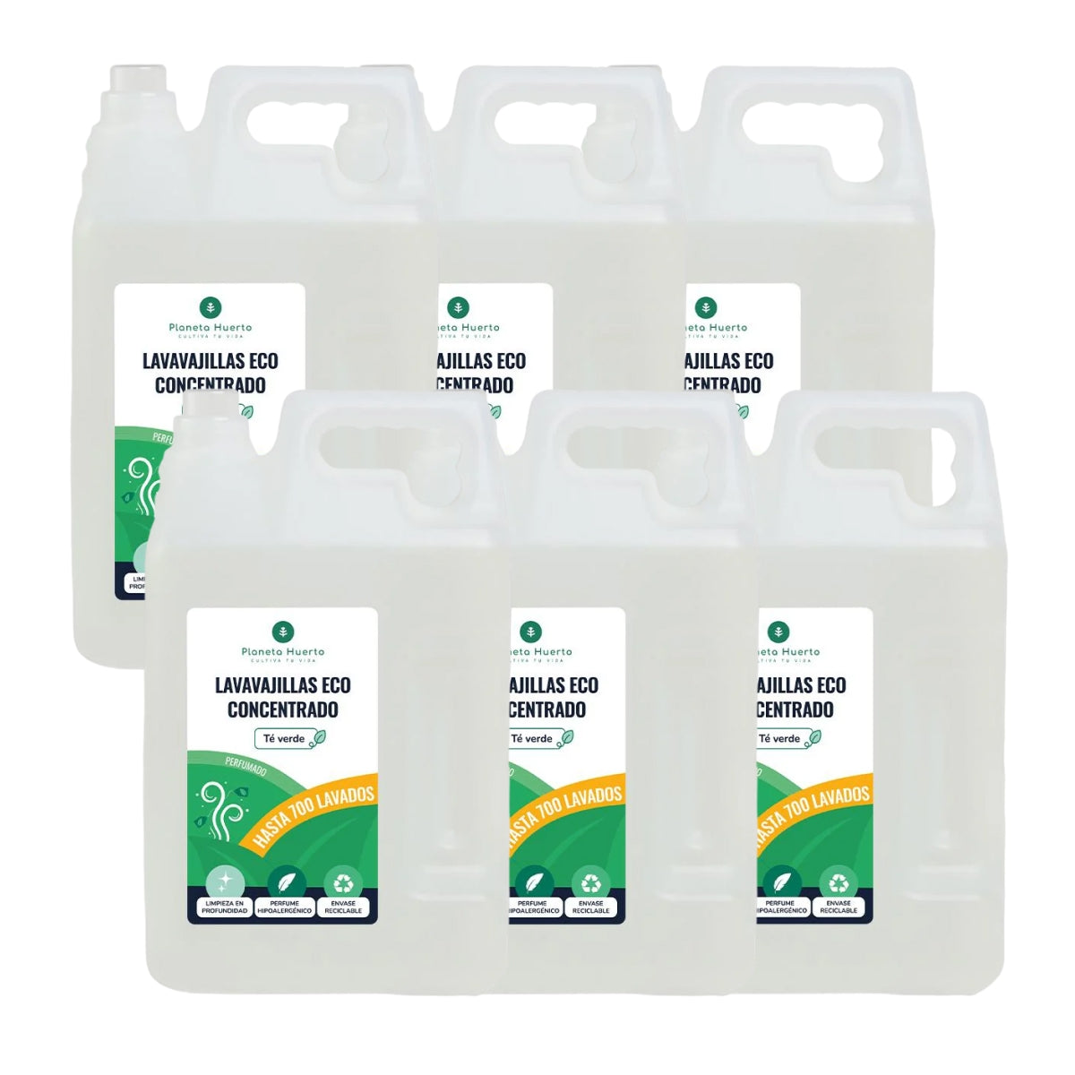 Pack de 6 Chá Verde Planeta Huerto ECO para Máquina de Lavar Louça Manual 5L